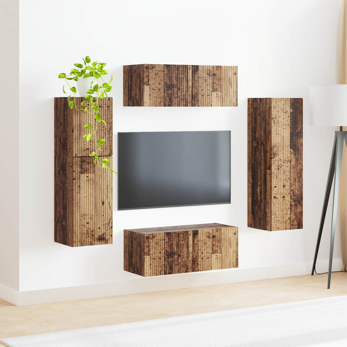 Set comodă TV Pe perete 4 pcs Lemn vechi Lemn compozit - WALTI WALTI