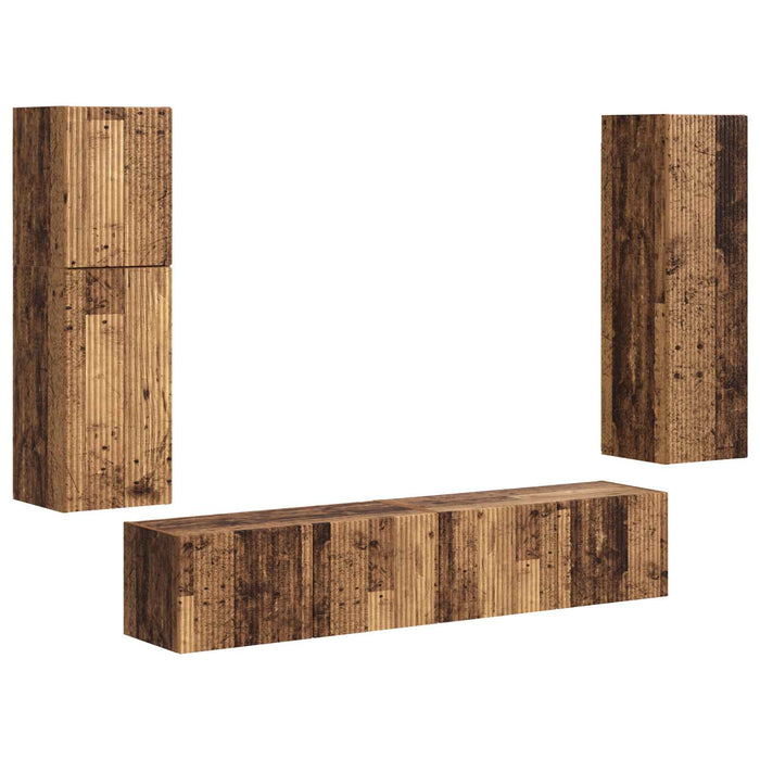 Set comodă TV Pe perete 4 pcs Lemn vechi Lemn compozit - WALTI WALTI