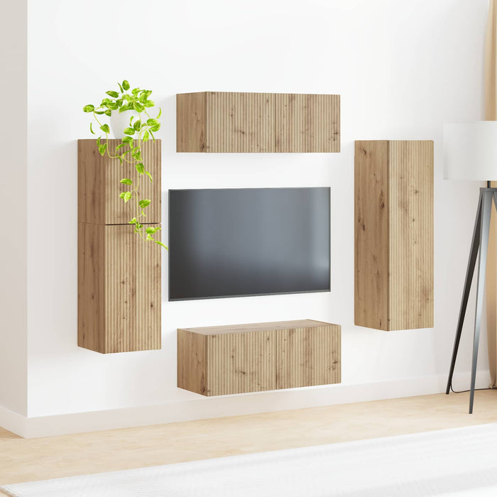 Set comodă TV Pe perete 4 pcs Stejar Artizanal Lemn compozit - WALTI WALTI