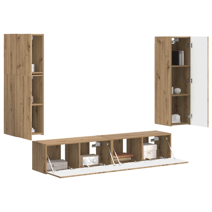 Set comodă TV Pe perete 4 pcs Stejar Artizanal Lemn compozit - WALTI WALTI