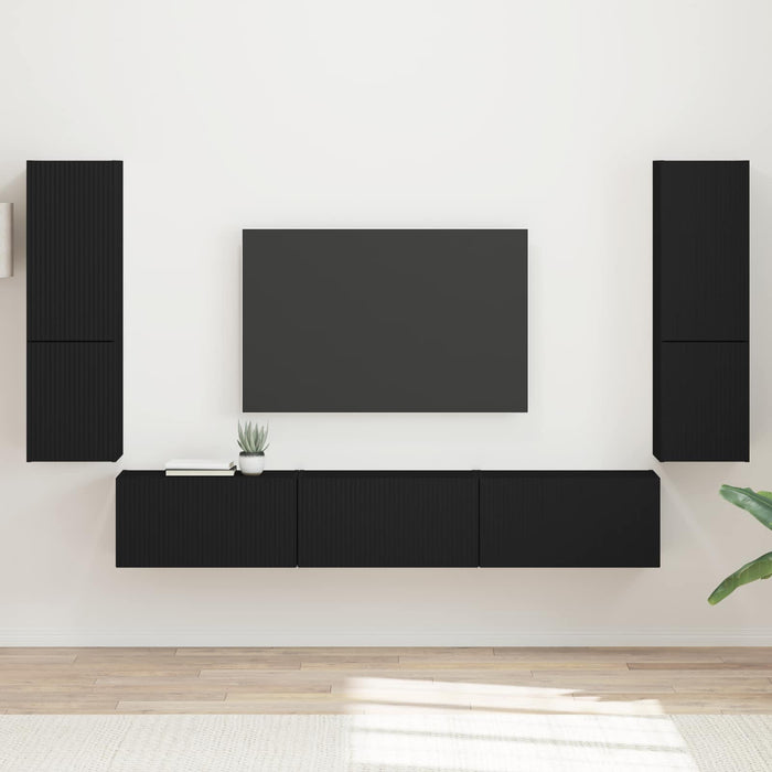 Set comodă TV Pe perete 4 pcs Negru Lemn compozit - WALTI WALTI