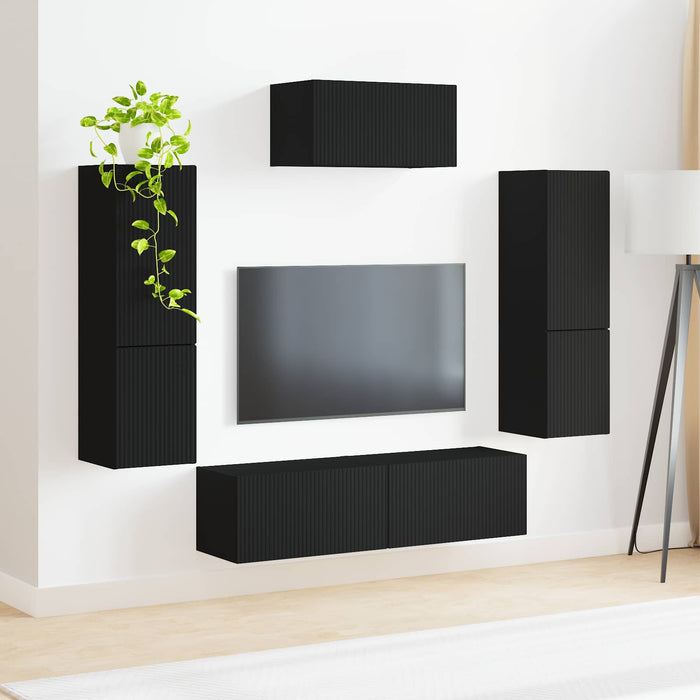 Set comodă TV Pe perete 4 pcs Negru Lemn compozit - WALTI WALTI
