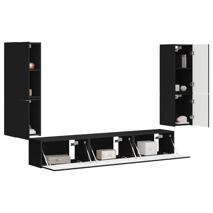 Set comodă TV Pe perete 4 pcs Negru Lemn compozit - WALTI WALTI