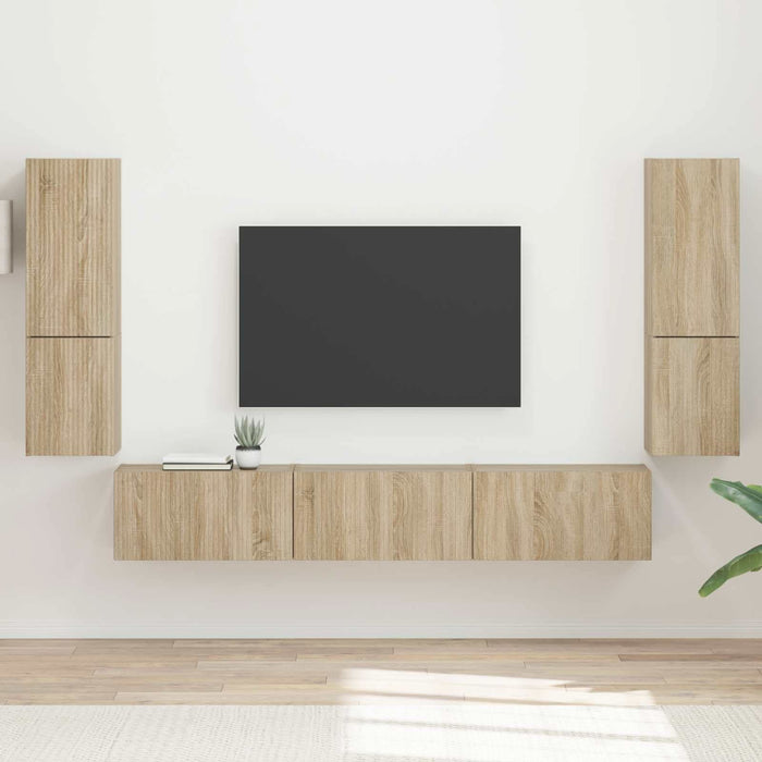 Set comodă TV Pe perete 4 pcs Stejar Sonoma Lemn compozit - WALTI WALTI