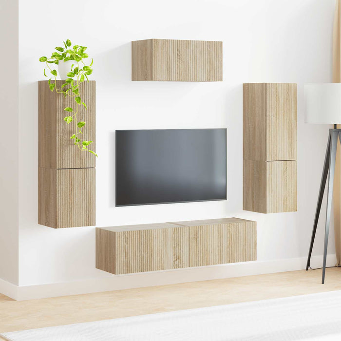 Set comodă TV Pe perete 4 pcs Stejar Sonoma Lemn compozit - WALTI WALTI
