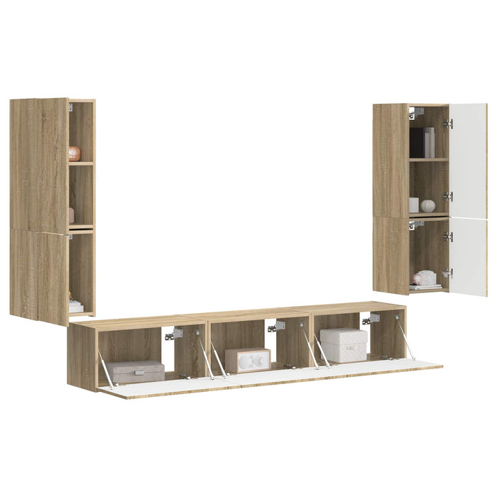 Set comodă TV Pe perete 4 pcs Stejar Sonoma Lemn compozit - WALTI WALTI