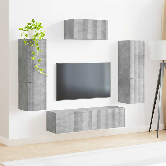 Set comodă TV Pe perete 4 pcs Gri din beton Lemn compozit - WALTI WALTI