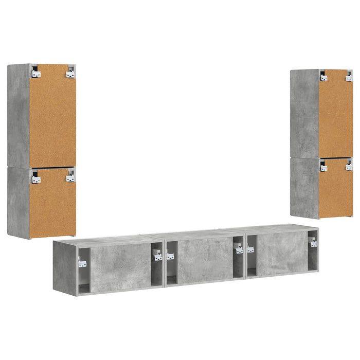 Set comodă TV Pe perete 4 pcs Gri din beton Lemn compozit - WALTI WALTI