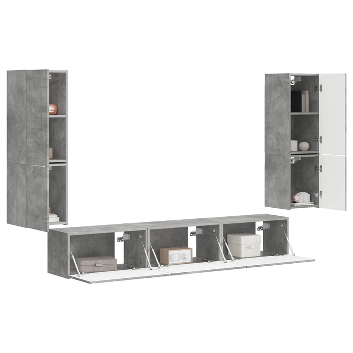 Set comodă TV Pe perete 4 pcs Gri din beton Lemn compozit - WALTI WALTI
