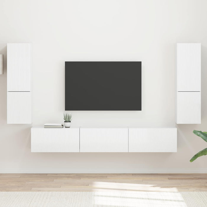 Set comodă TV Pe perete 4 pcs Alb lucios Lemn compozit - WALTI WALTI