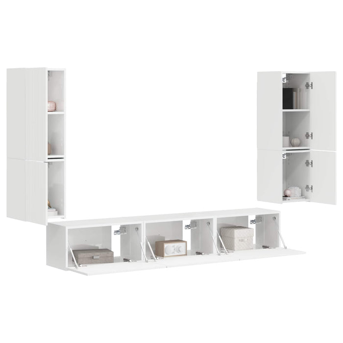 Set comodă TV Pe perete 4 pcs Alb lucios Lemn compozit - WALTI WALTI
