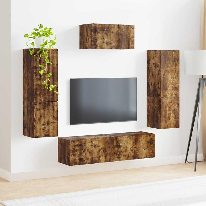 Set comodă TV Pe perete 4 pcs Stejar fumuriu Lemn compozit - WALTI WALTI