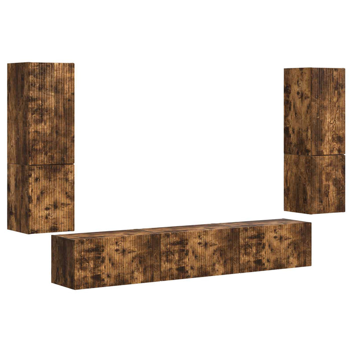 Set comodă TV Pe perete 4 pcs Stejar fumuriu Lemn compozit - WALTI WALTI