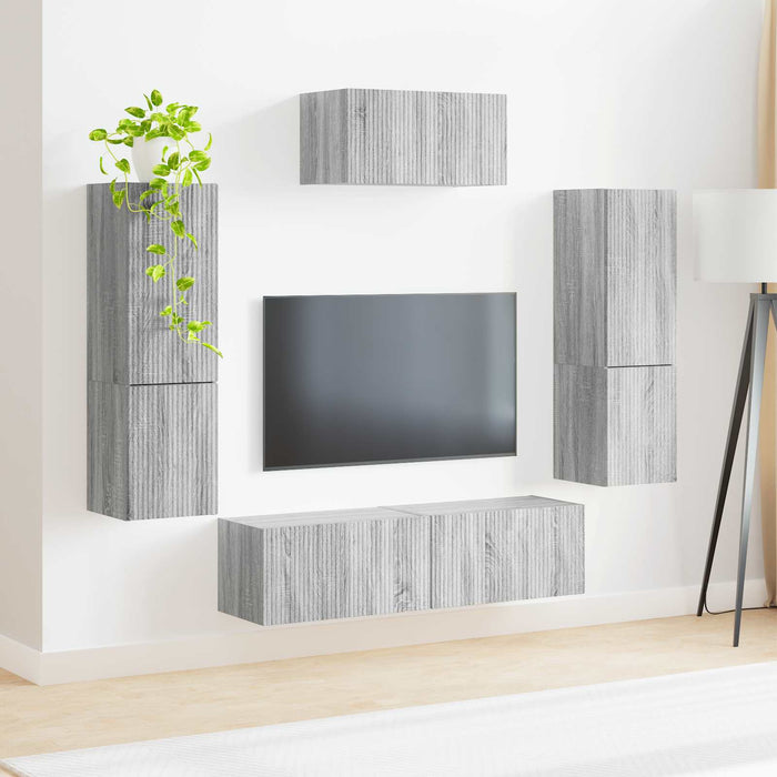 Set comodă TV Pe perete 4 pcs Gri Sonoma Lemn compozit - WALTI WALTI
