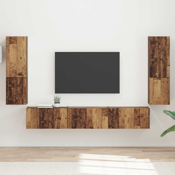 Set comodă TV Pe perete 4 pcs Lemn vechi Lemn compozit - WALTI WALTI