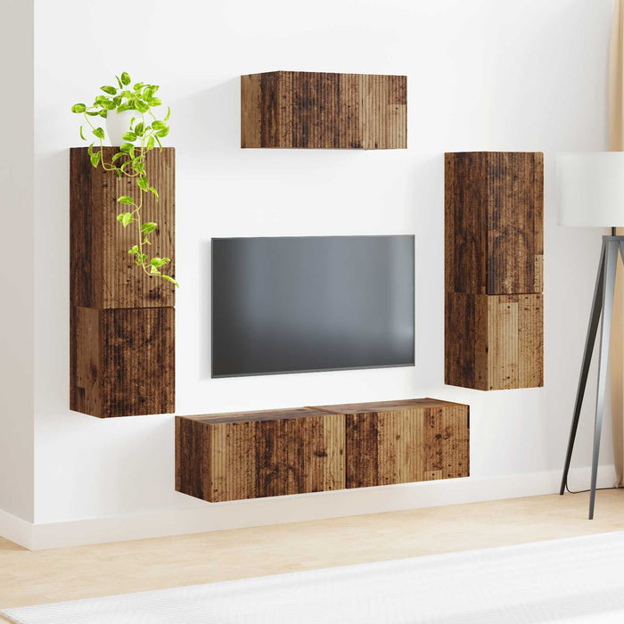 Set comodă TV Pe perete 4 pcs Lemn vechi Lemn compozit - WALTI WALTI