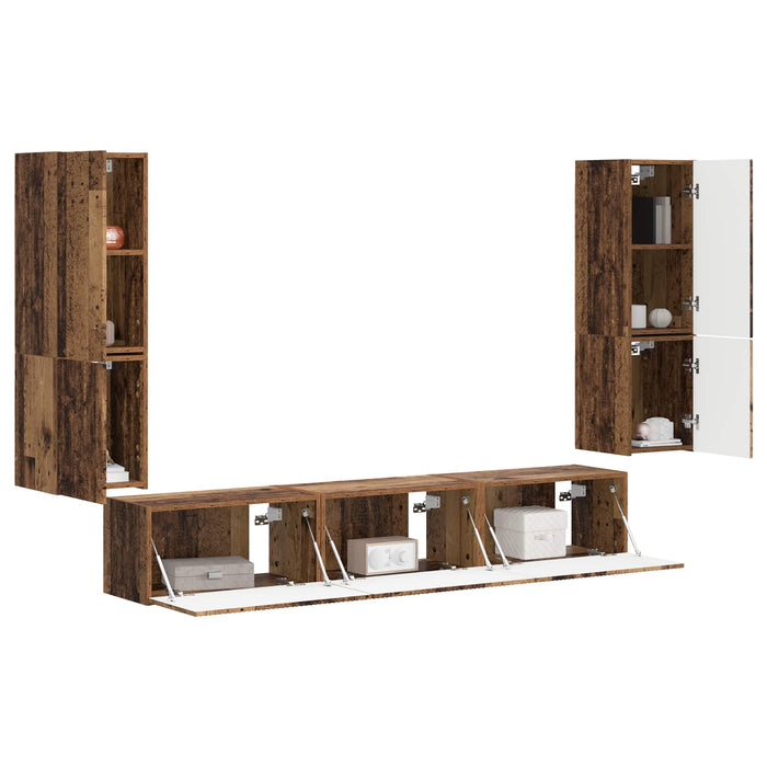 Set comodă TV Pe perete 4 pcs Lemn vechi Lemn compozit - WALTI WALTI