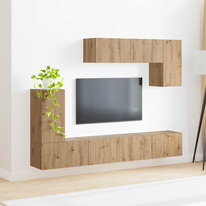 Set comodă TV Pe perete 5 pcs Alb lucios Lemn compozit - WALTI WALTI