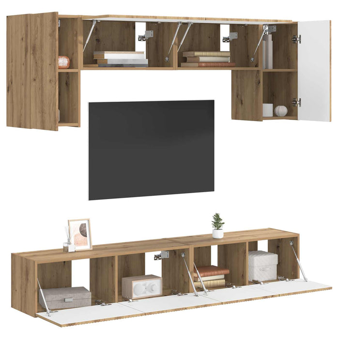 Set comodă TV Pe perete 5 pcs Alb lucios Lemn compozit - WALTI WALTI