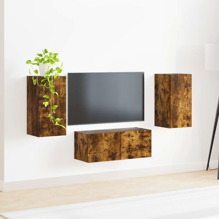 Set comodă TV Pe perete 6 pcs Stejar fumuriu Lemn compozit - WALTI WALTI