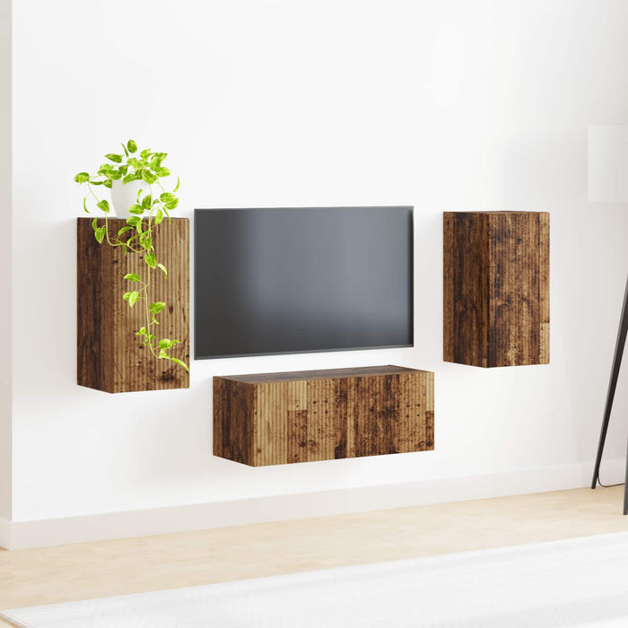 Set comodă TV Pe perete 6 pcs Lemn vechi Lemn compozit - WALTI WALTI
