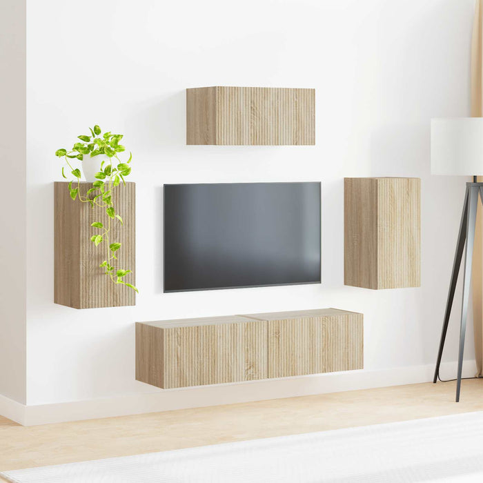 Set comodă TV Pe perete 3 pcs Stejar Sonoma Lemn compozit - WALTI WALTI