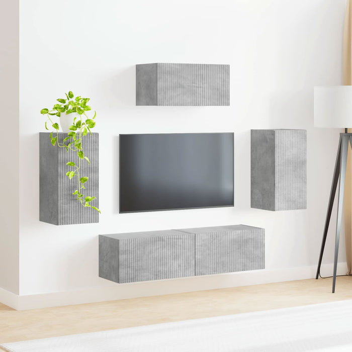 Set comodă TV Pe perete 3 pcs Gri din beton Lemn compozit - WALTI WALTI