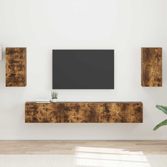 Set comodă TV Pe perete 3 pcs Stejar fumuriu Lemn compozit - WALTI WALTI