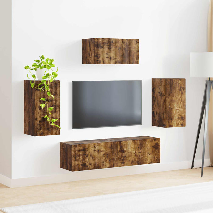 Set comodă TV Pe perete 3 pcs Stejar fumuriu Lemn compozit - WALTI WALTI