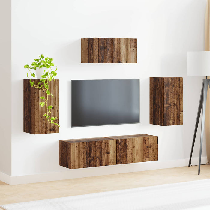 Set comodă TV Pe perete 3 pcs Lemn vechi Lemn compozit - WALTI WALTI