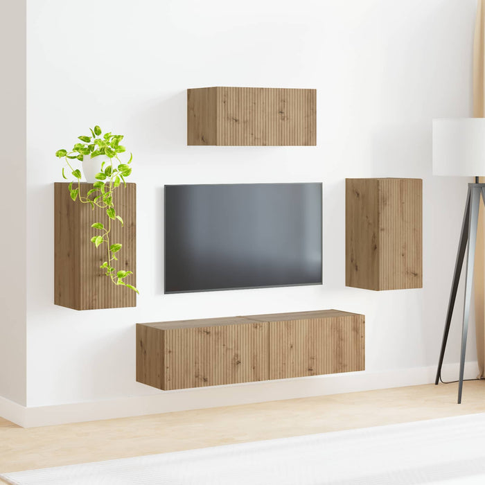 Set comodă TV Pe perete 5 pcs Stejar Artizanal Lemn compozit WALTI