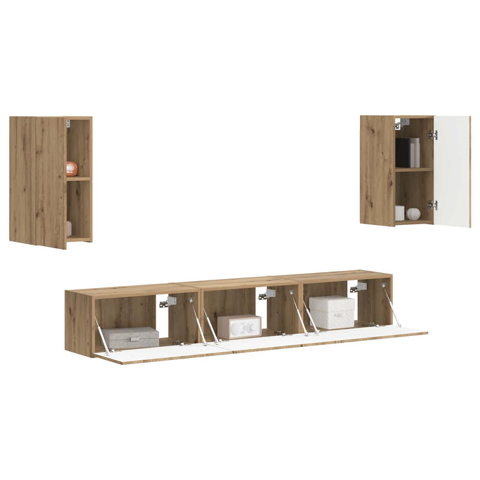 Set comodă TV Pe perete 5 pcs Stejar Artizanal Lemn compozit WALTI