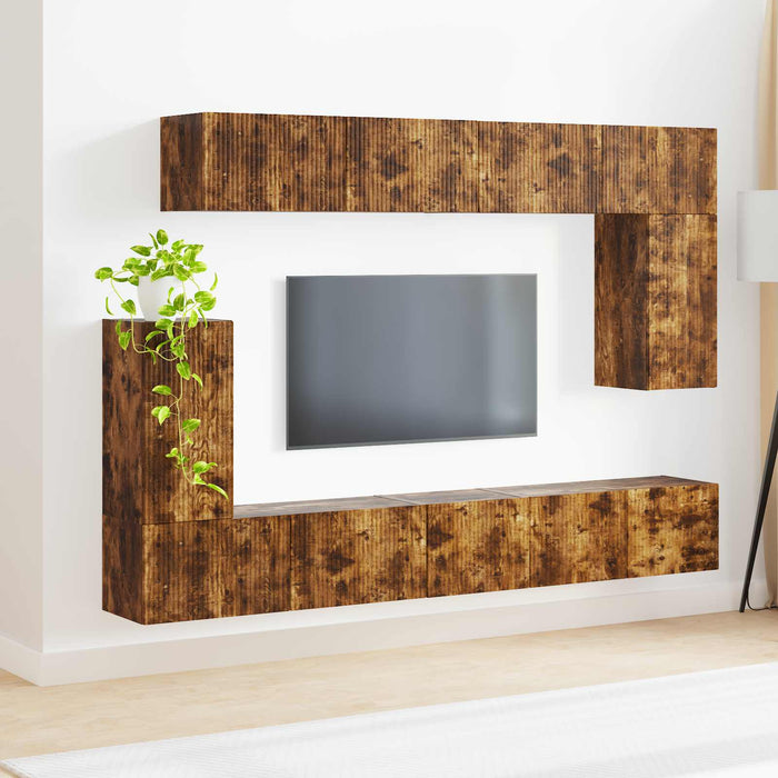 Set comodă TV Pe perete 5 pcs Stejar fumuriu Lemn compozit - WALTI WALTI