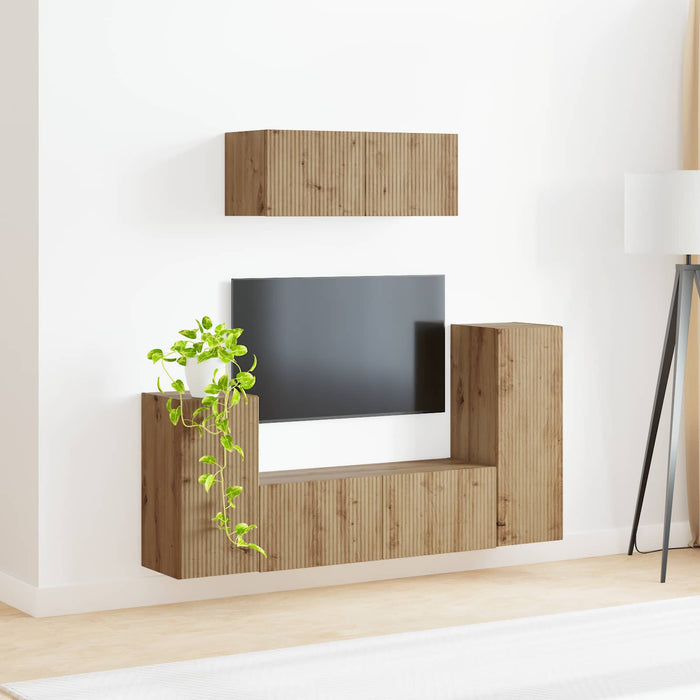 Set comodă TV 4 pcs Stejar Artizanal Lemn compozit WALTI