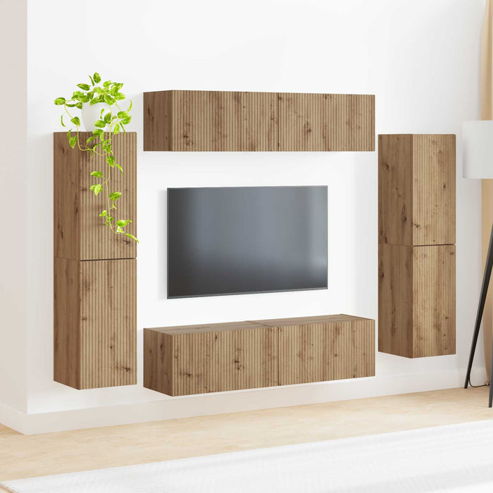Set comodă TV 8 pcs Stejar Artizanal Lemn compozit - WALTI WALTI