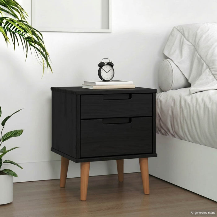 Dulap de noapte Negru 40 x 35 x 48 cm Lemn masiv de pin - WALTI WALTI