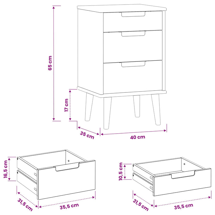 Dulap de noapte Negru 40 x 35 x 65 cm Lemn masiv de pin - WALTI WALTI
