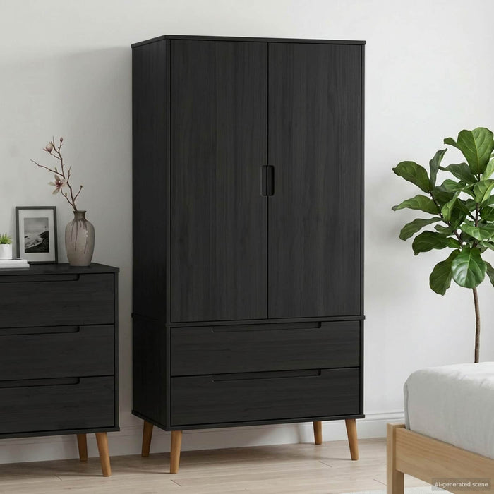 Dulap MOLDE Negru 90 x 55 x 175 cm Lemn masiv de pin WALTI