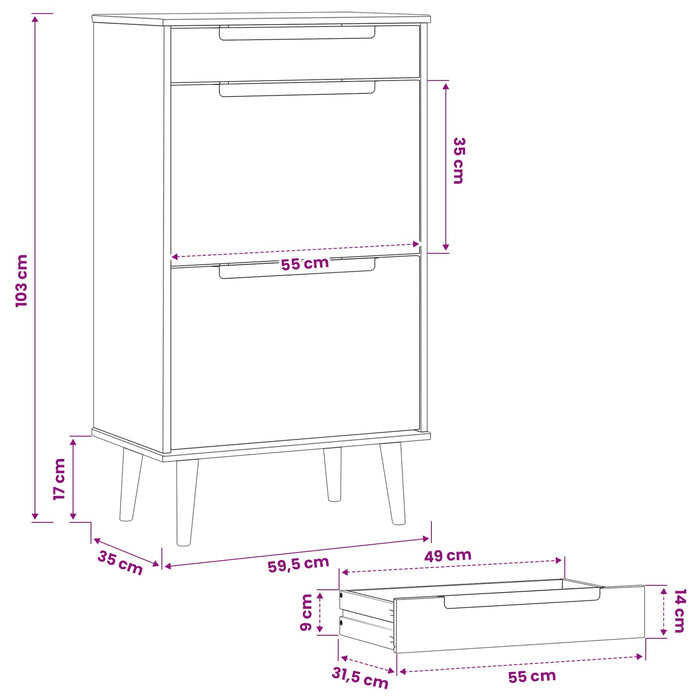 Dulap pentru pantofi MOLDE 59,5 x 35 x 103 cm Lemn masiv de pin WALTI