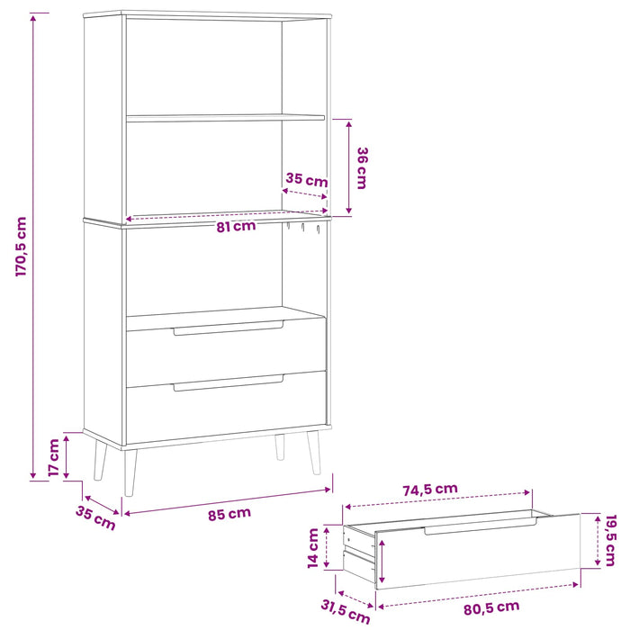Bibliotecă MOLDE 85 x 35 x 170,5 cm Lemn masiv de pin Caramel WALTI