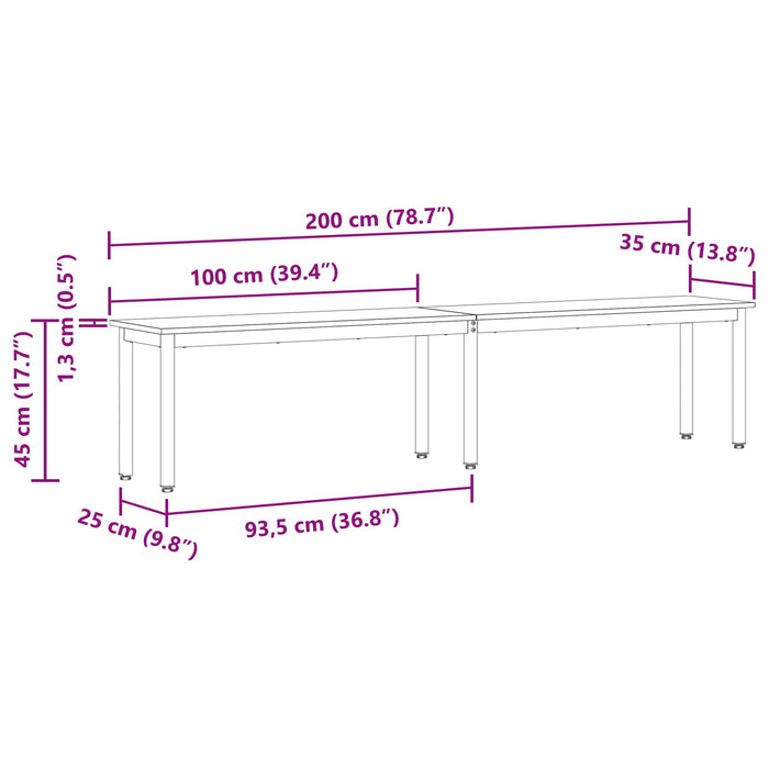 bancă Gri Sonoma 200 x 35 x 45 cm Lemn compozit WALTI