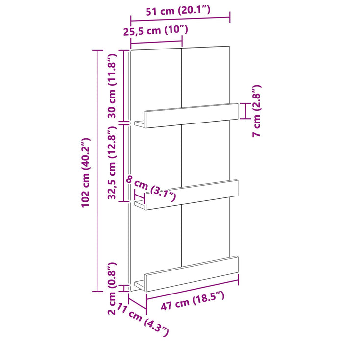 Raft pentru reviste Lemn vechi 51 x 11 x 102 cm Lemn compozit - WALTI WALTI