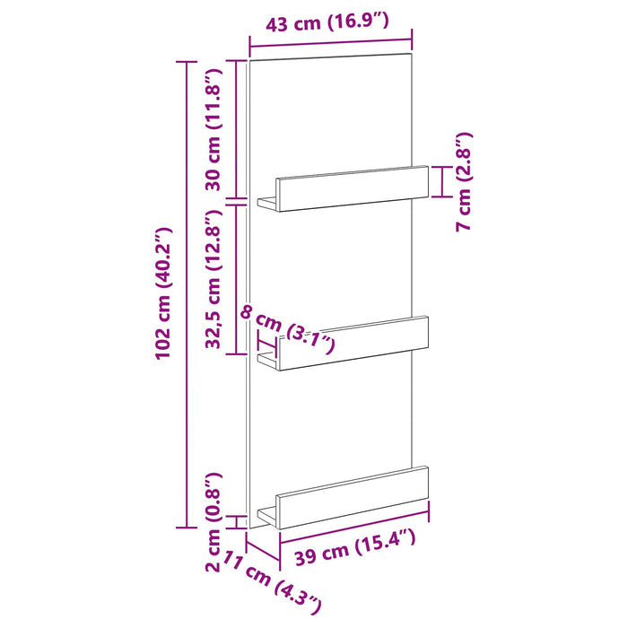 Raft pentru reviste cu raft Stejar fumuriu 43 x 11 x 102 cm - WALTI WALTI