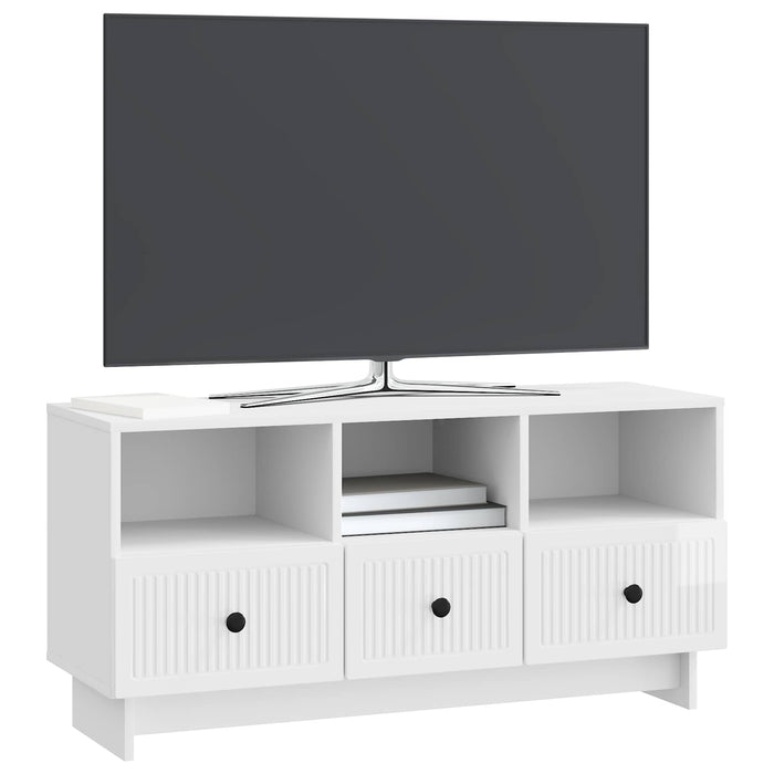 Cabinet TV Alb foarte lucios 102 x 34,5 x 50 cm Lemn prelucrat - WALTI WALTI