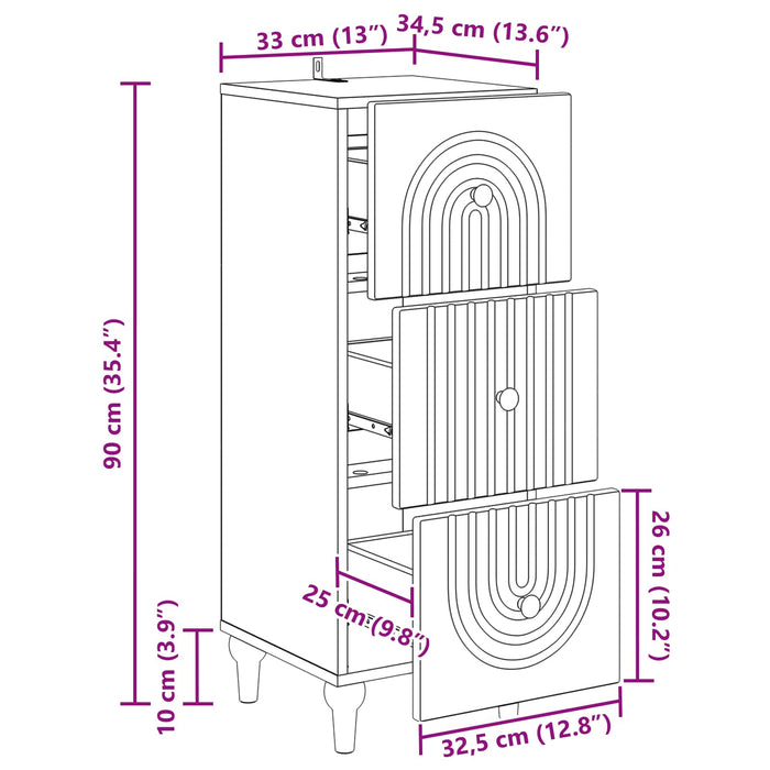 Dulap cu sertare Alb 33 x 34,5 x 90 cm Lemn prelucrat - WALTI WALTI