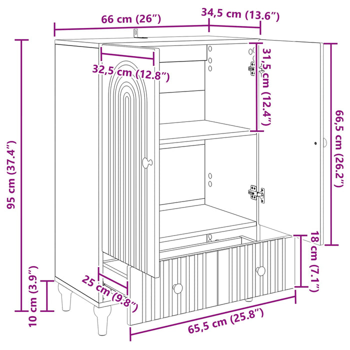Bufet cu sertar Stejar fumuriu 66 x 34,5 x 95 cm Lemn prelucrat - WALTI WALTI