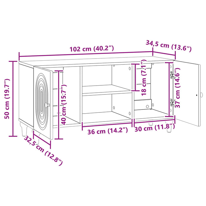 Cabinet TV Stejar Artizanal 102 x 34,5 x 50 cm Lemn prelucrat - WALTI WALTI