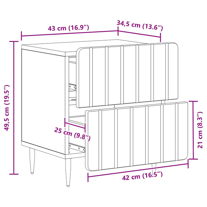 Dulap de noapte 2 pcs Negru 43 x 34,5 x 49,5 cm Lemn prelucrat - WALTI WALTI