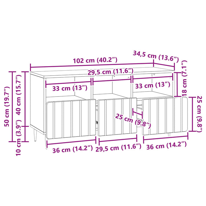 Cabinet TV Stejar Artizanal 102 x 34,5 x 50 cm Lemn prelucrat - WALTI WALTI