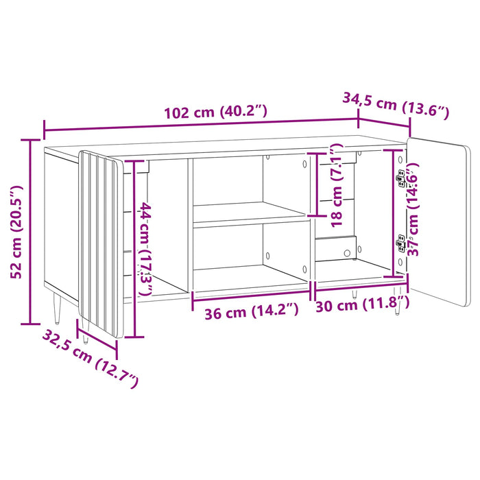 Cabinet TV Stejar fumuriu 102 x 34,5 x 52 cm Lemn prelucrat - WALTI WALTI